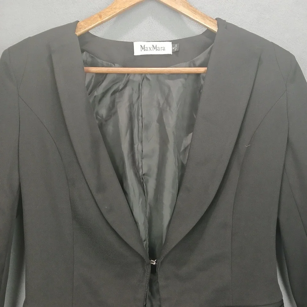 Max Mara Blazer Jacket Womens XL Black Lined Formal Single Breasted‎ Shawl Lapel